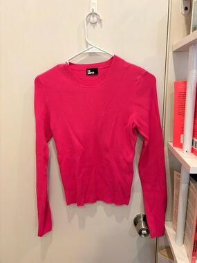The Kooples Bright Pink Ribbed Long Sleeve Crewneck Top